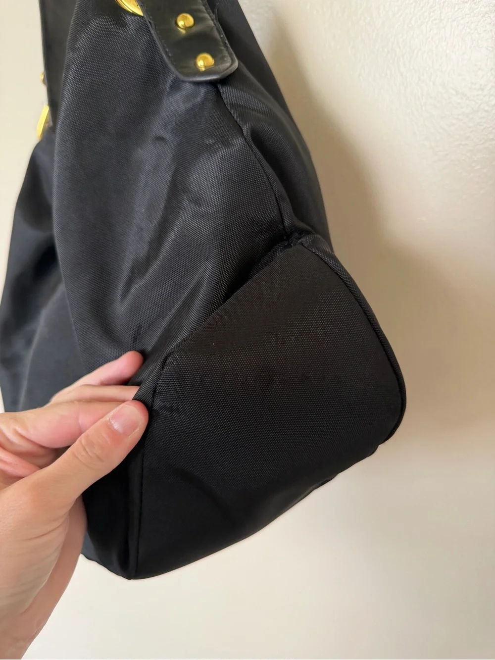 KENNETH COLE REACTION Black Canvas Large Hobo Shoulder Bag with Gold Accents